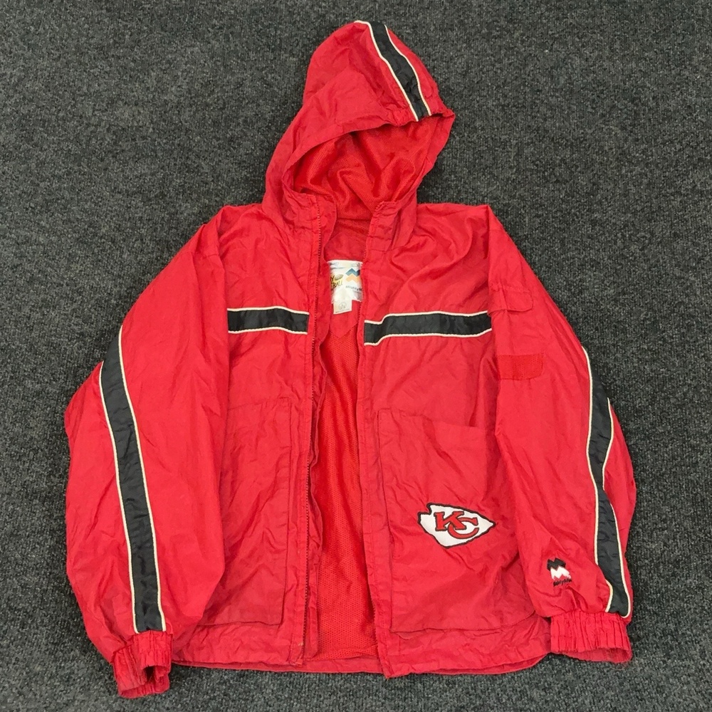 Kansas City Chiefs Jacket Boys L Red NFL Football Mighty Mac Hooded Full Zip
